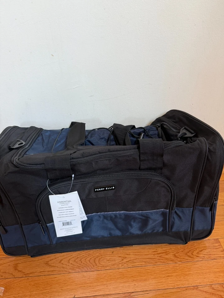全新 Perry Ellis 22 英寸商务行李袋,黑色/海军蓝,均码 — 第 3/4 张图片