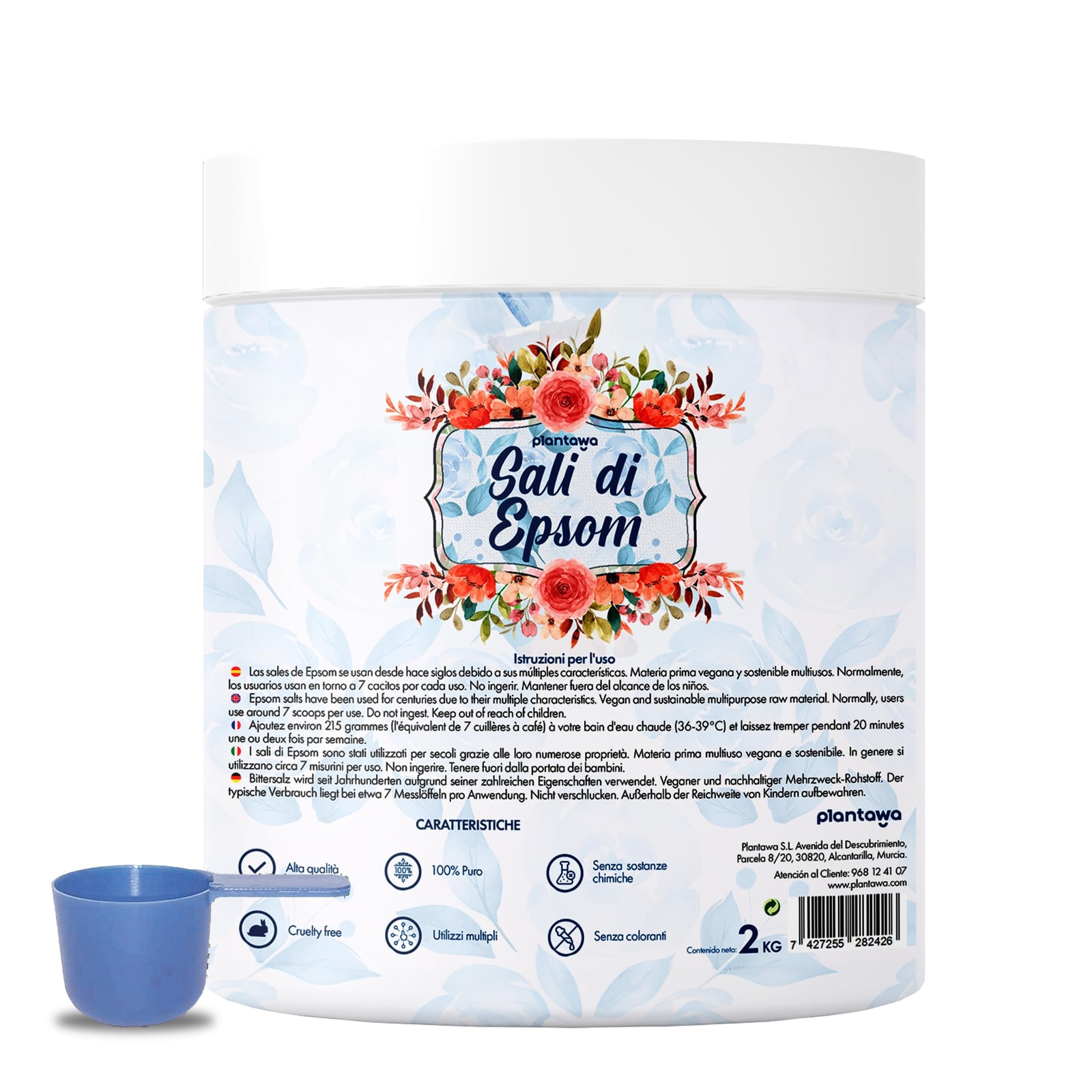 PLANTAWA - Sali di Epsom 2KG | Solfato di Magnesio, Aromaterapia (i5C)