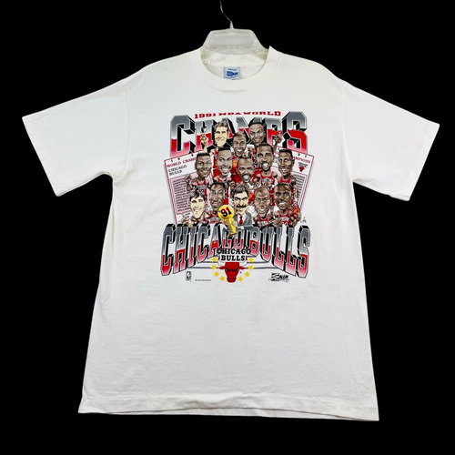 Vtg 1991 NBA World Champion Chicago Bulls T-Shirt Men Sz L Caricature Salem Tag