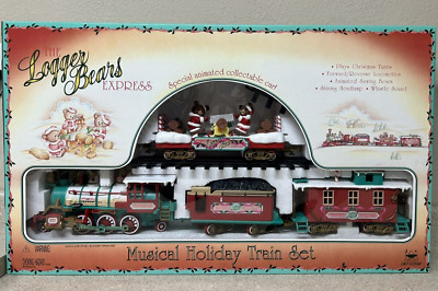 Logger Bears Express Christmas Musical Holiday Train Set Vintage New - #181