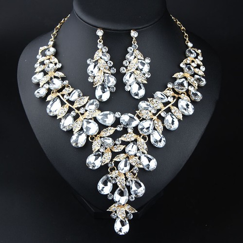 Statement Crystal Flower Necklace Earring Jewelry Set Bridal Wedding Party Gifts - Picture 35 of 75