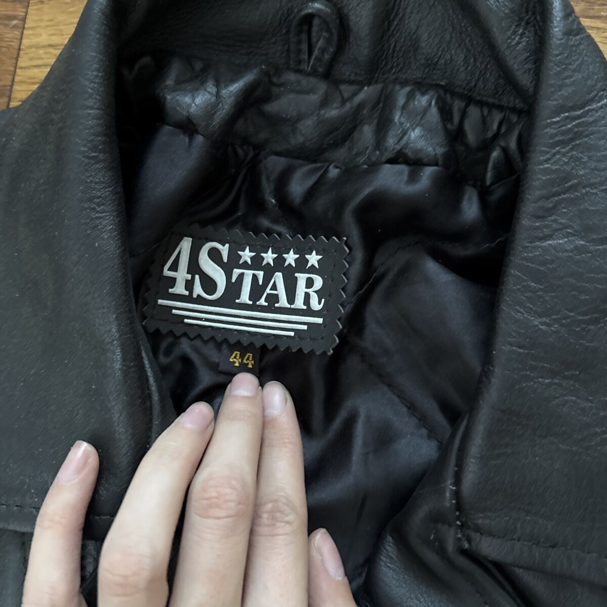 Vintage 4 Star Black Leather Belted Biker Jacket Motorcycle Vintage 4 Star Black Leather Belted Biker Jacket Motorcycle