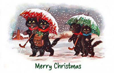 Christmas Cats Stroll Cotton Crazy Quilt Block Multi Szs