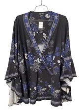 City Chic Ashley Scarf Top Womens XXL Black Epic Border Floral Kimono Boho NEW