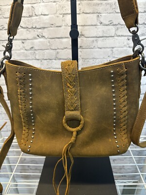 新品 STUDS COWBOY BAG Montana West Concealed Hobo Handbag Brown Stud Leather Tassel
