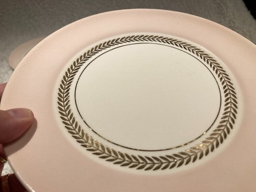 BEST DEAL! American Limoges "Federal Coral Pink" Bread & Butter Plates 22K Gold - Picture 5 of 9