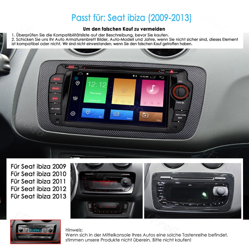 7" HD Android Autoradio für VW Seat Ibiza 6J (2009-2013) mit GPS, WLAN, DVD,2DIN - Bild 2 von 4