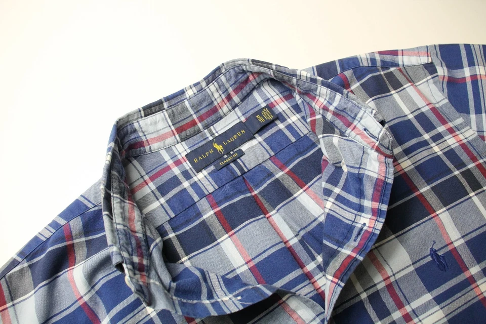 Ralph Lauren Classic Fit Camisa Hombre XL Cuadros Azul Logo con Botón Cuello - Imagen 4 de 4