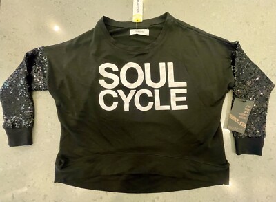 RARE Soulcycle Nicole Ashley Black Top w/ Sequin Long Sleeves - Statement Piece!