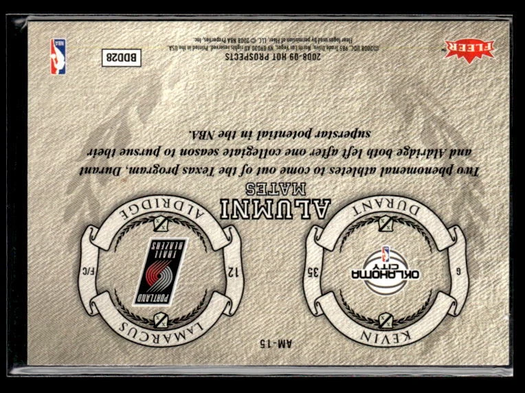 2008 Fleer Hot Prospects #AM-15 Kevin Durant Near Mint - Image 2 of 2