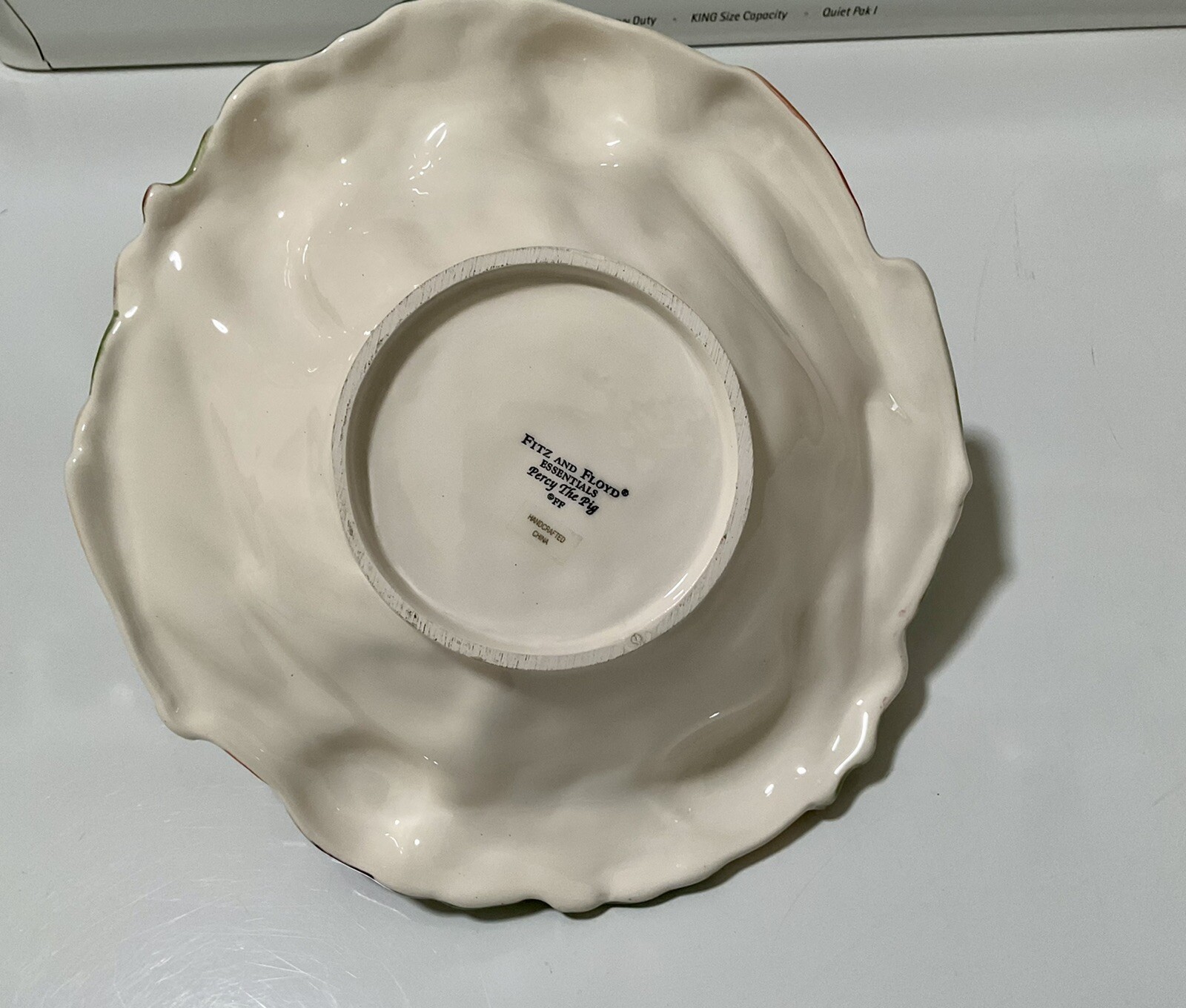 Vintage Rare FITZ AND FLOYD PERCY THE PIG Handled Basket Porcelain