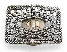 Antique Victorian French Cut steel buckle ornate patterned vintage shoe clip