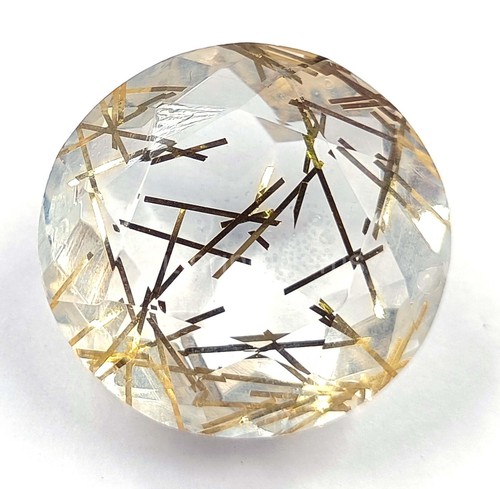 51.05 Ct Yellow Rutilated Quartz Certified Transparent Round Cut Loose Gems 5AIZ - Picture 2 of 7