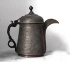Antique Kashmiri tea kettle with engraved Paisley/lotus motifs, superb!
