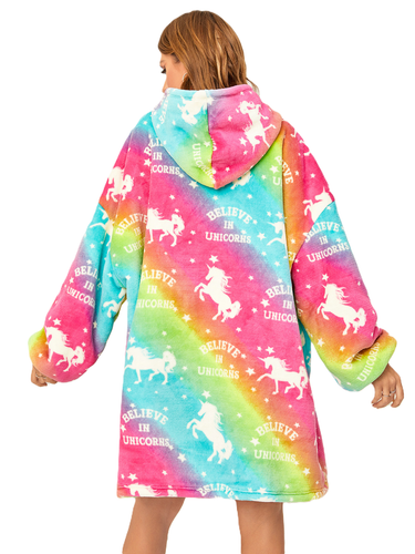Job Lot Oversized Hoodie Wearable Blanket Large Giant Hooded Sweatshirt Unicorn - Picture 4 of 7