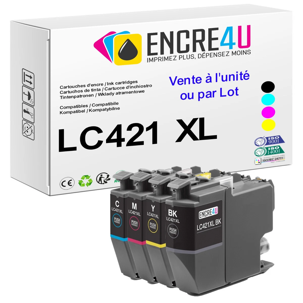 Jeu De Cartouches D'encre Compatibles Pour Imprimante Brother MFC-890 (LC1100 XL) - 4 Couleurs - Neuf