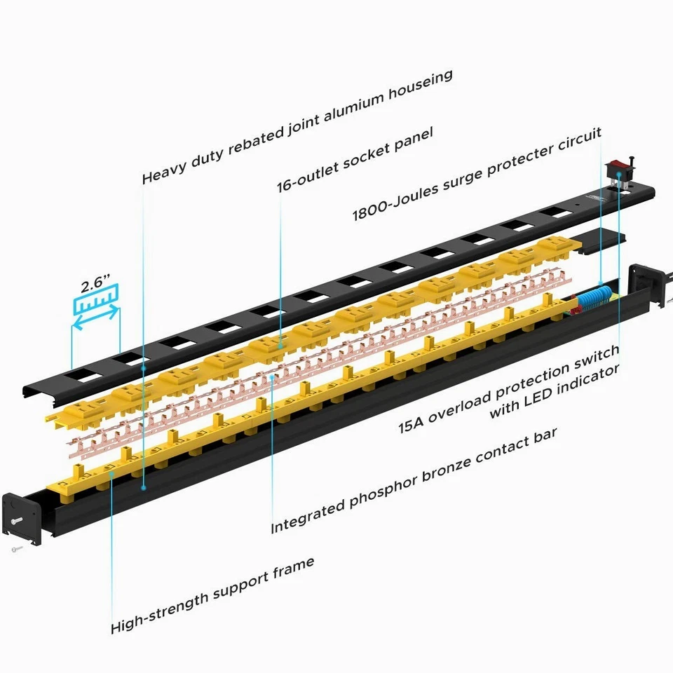 12-Outlet Heavy Duty Surge Protector Power Strip Bar 1800 Joules 15A Circuit 6FT - Image 4 of 4