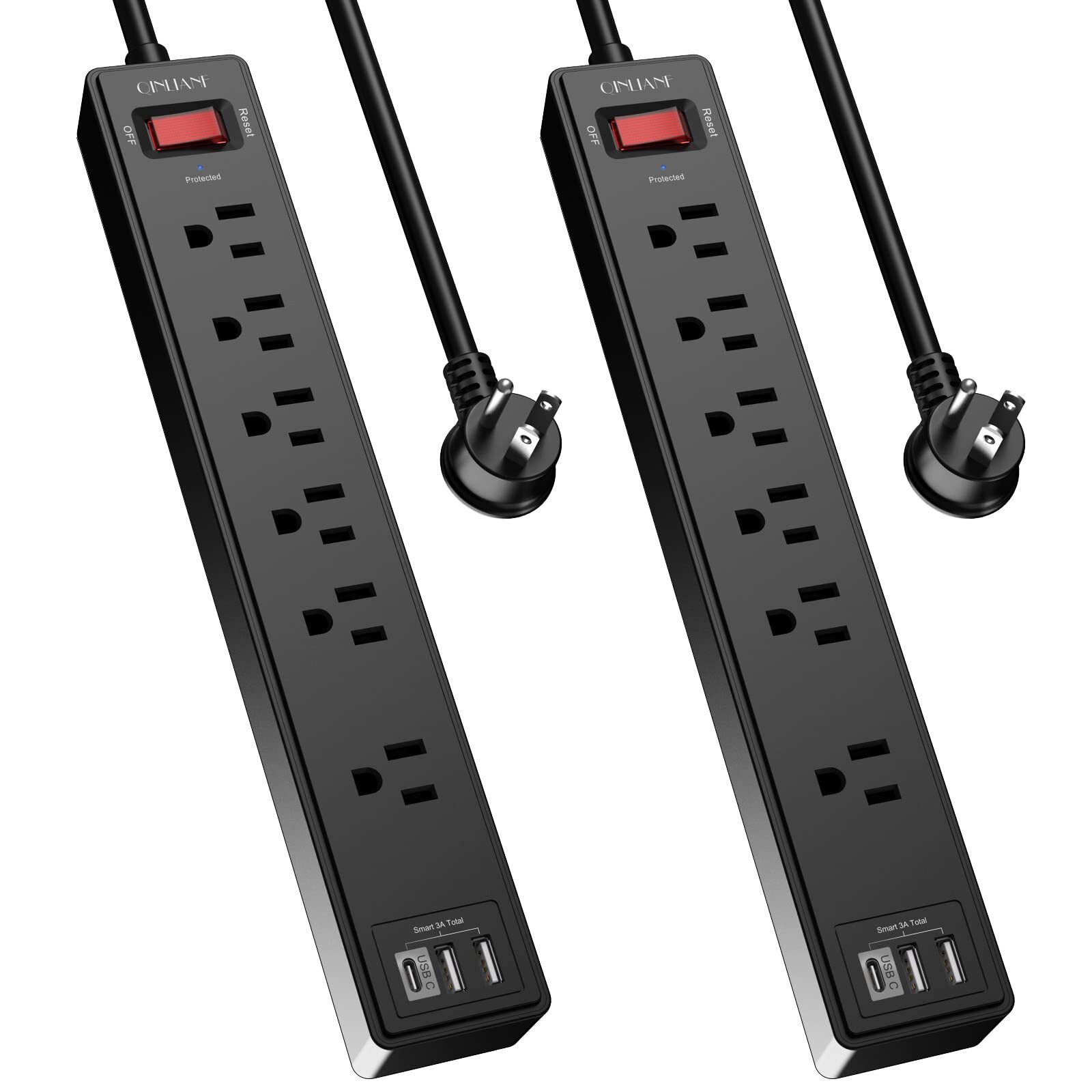 2 Pack Power Strip Surge Protector with 6 Feet, 6 AC Outlets and 3 USB Ports,...