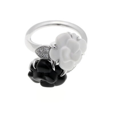 Chanel Camellia Onyx Diamond Ring J2938 White 750Wg 2410281 Chanel Camellia Onyx Diamond Ring J2938 White 750Wg 2410281