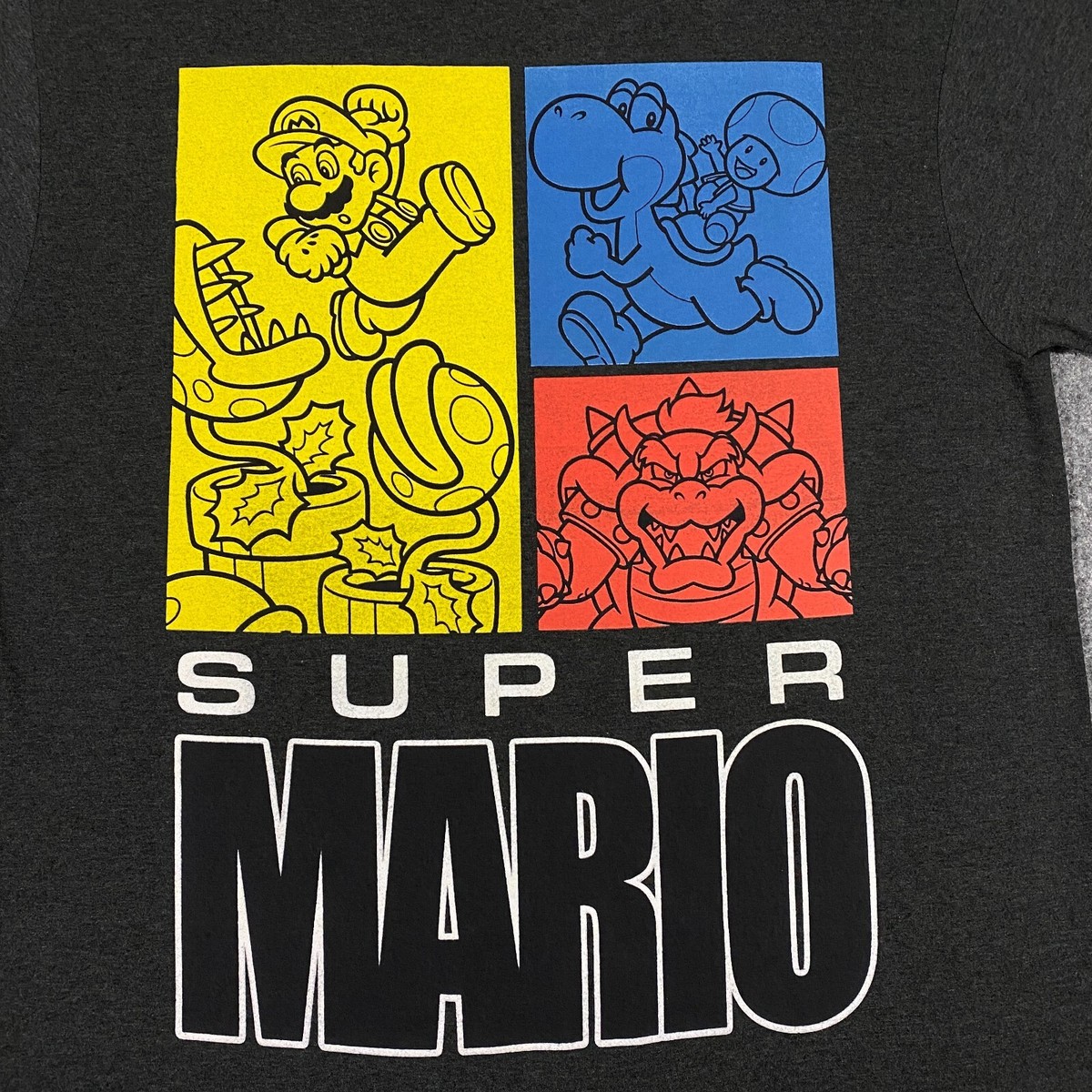 Super Mario Nintendo Big Logo T-Shirt Adult 1XLT Black Yoshi Toad