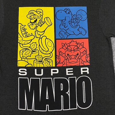 Super Mario Nintendo Big Logo T-Shirt Adult 1XLT Black Yoshi Toad