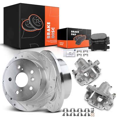 Drilled Brake Rotor & Pad + Brake Caliper for Toyota Avalon 2005-2007 Camry Rear