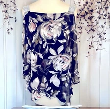 Prelude Floral Semi Sheer Tiered Top Rhinestone Straps and Open Sleeves Size L