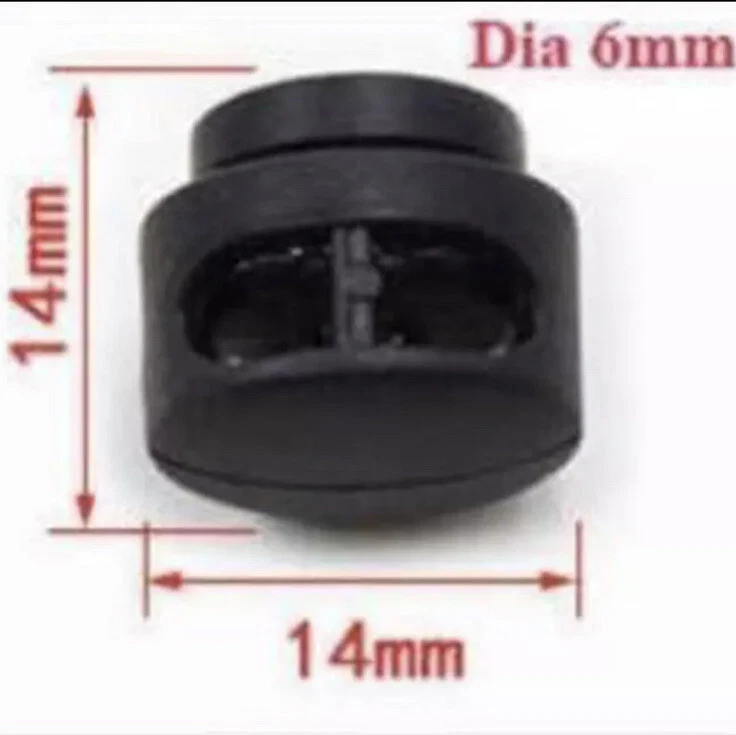 6pcs Black Round Double Barrel Cord Stopper Spring Lock End Toggle Plastic - Image 3 of 4