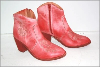 SAN MARINA Bottines Boots Cuir Brodé Rouge Délavé T 36 ETAT NEUF - Photo 1/4