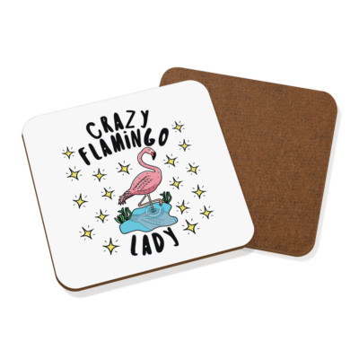 Crazy Flamingo Lady Stars Coaster Drinks Mat - Funny Animal Pink