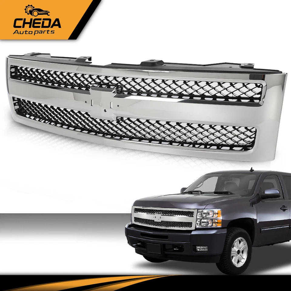 Rejilla cromada apta para Chevrolet Silverado 1500 2007-2013 con inserto negro Foto 3 de 4