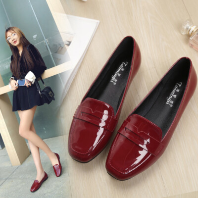Ladies Pumps Square Toe Flats Slip On Patent Leather Comfy Walking Women Shoes