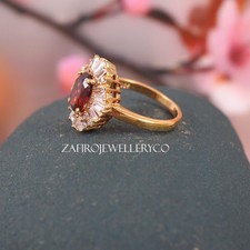 Natural Garnet Ring, 925 Sterling Silver, Anniversary Gift Ring, Halo Ring