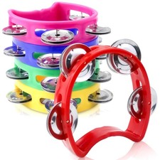 5 Pack Colored Tamborines for Kids, Plastic Hand-held Tambourines with 4 Jing...