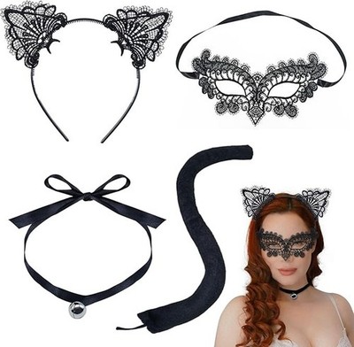 Damen Katzenschwanz Maske Ohren Maskerade Kostüm Partykostüm Thema Bühne Show