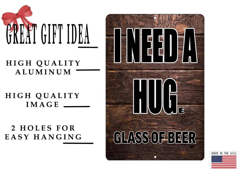 Funny Sarcastic Metal Tin Sign Wall Decor Man Cave Bar I Need a Hug Huge Glas... - Imagem 2 de 4