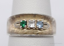 Vintage Green White  Blue Topaz Sterling Silver Band Ring - Size 6