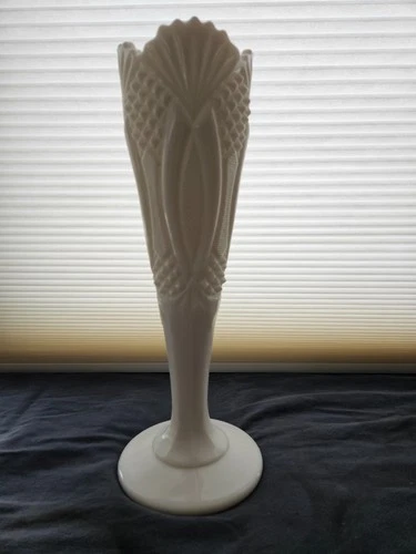 Vintage Kemple Milk Glass "Jubilee" Pattern  12” H Narrow Vase