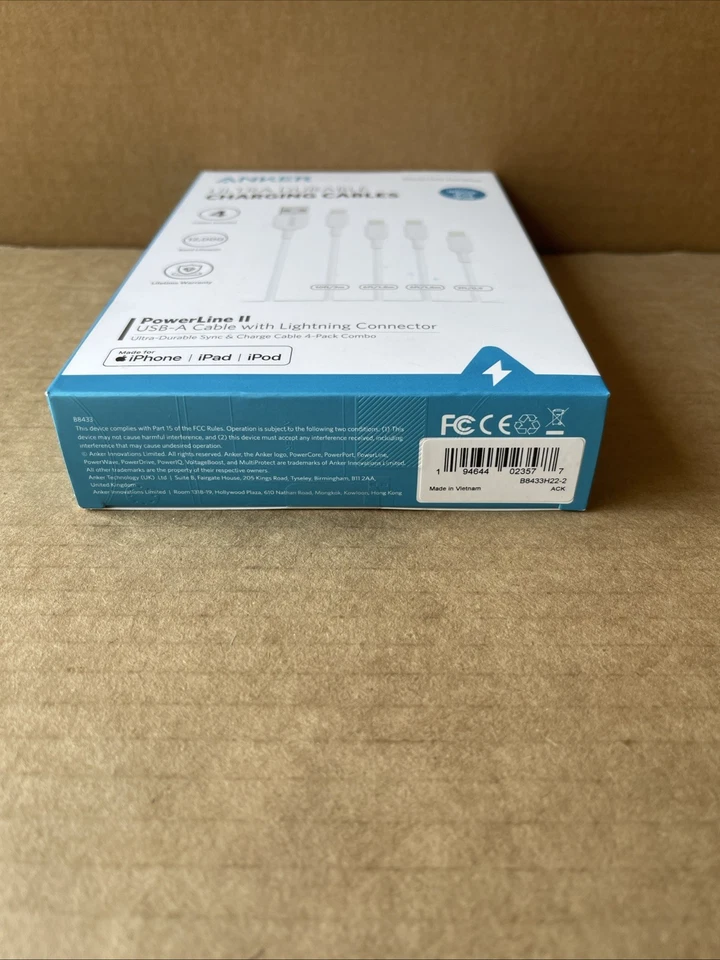ANKER POWERLINE II USB-A CABLE CONNECTOR 4 PACK COMBO FOR APPLE. NEW SEALED - Image 3 of 4