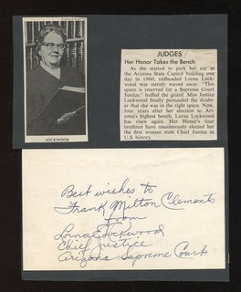 SIGNED Card LORNA E. LOCKWOOD First Female Chief Justice in U. S. [Arizona]