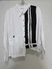 Banana Blue 100% Linen Shirt Jacket White Black Stripe Button Front Size M