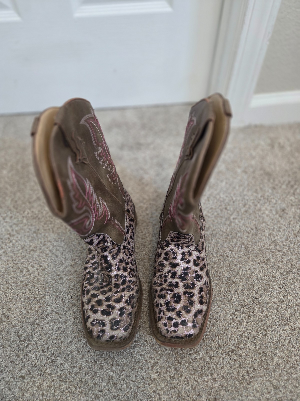 Roper Boots Kids Size 3 Brown Pink Faux Leather Cowboy Western #S5