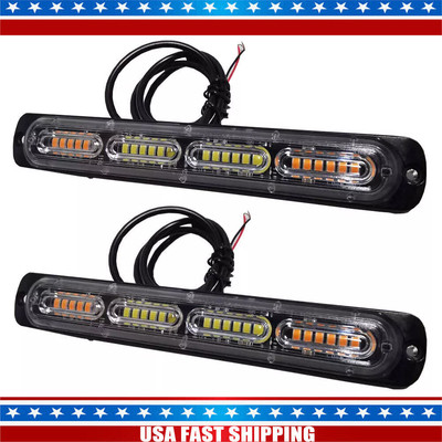 2PCS 12-24V Amber/White Led Emergency Strobe Lights Bar For Truck Vehicle ATVs