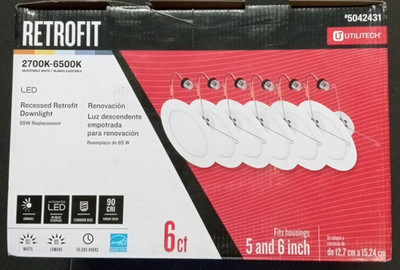 Utilitech Recessed Retrofit Light 6ct LED  #5042431  5or6housingAdjustable White