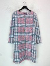 Carr & Westley Martha Longline Jacket Pink Blue Check Coat Button Front UK 18