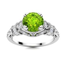 936 Sterling Silver 5MM Round Shape Peridot Solitaire with Accents Wedding Ring