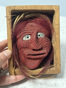 Vintage Native American Wood Carved False Face Mask Red Small