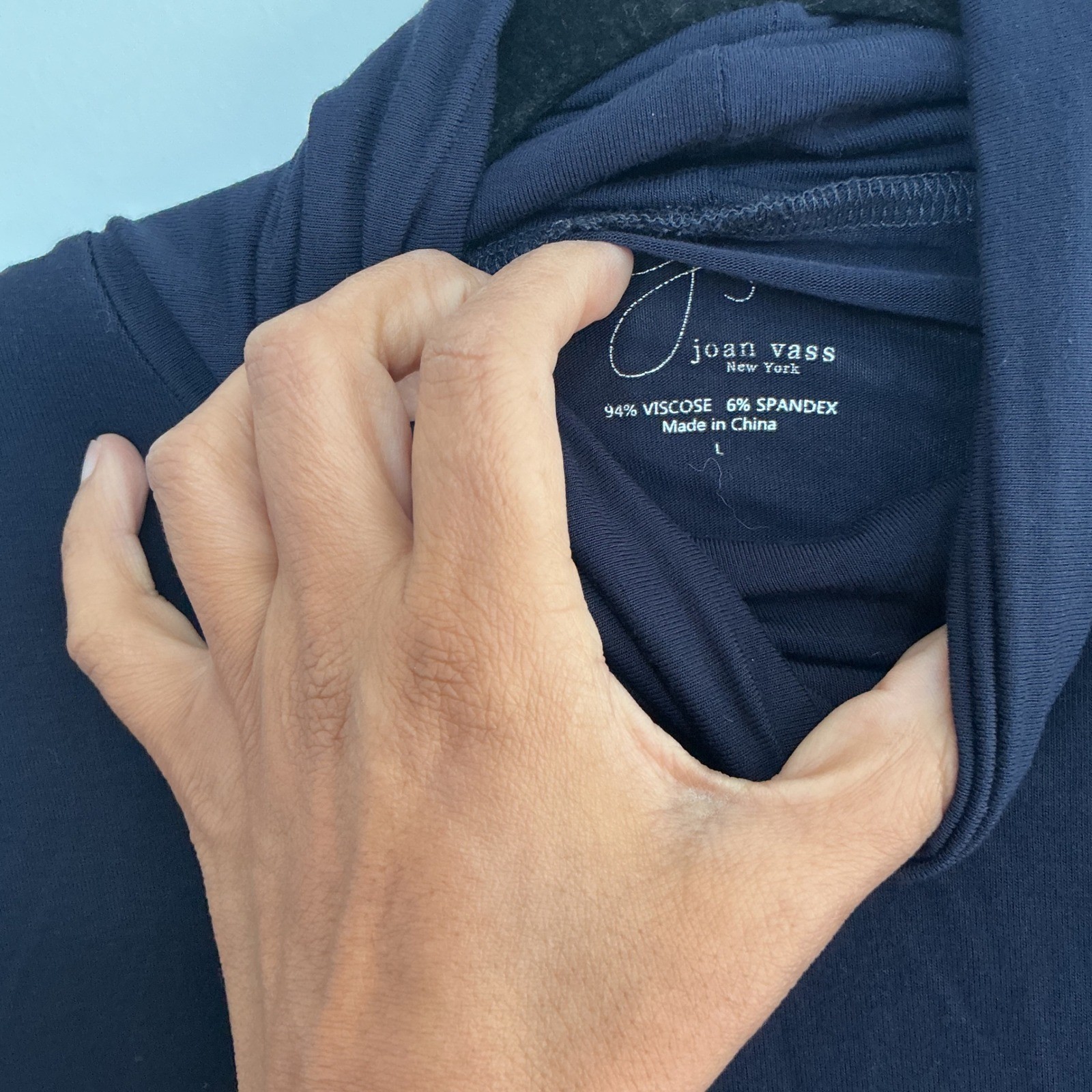 Joan Vass Navy Soft Knit Turtleneck Top | Minimal Capsule Wardrobe Layer Size L