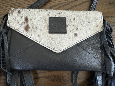 STS Leather Cowhide Crossbody Clutch Purse With Fringe