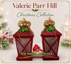 Set of 2 6" Illuminated Red Mercury Glass Lanterns by Valerie Parr Hill